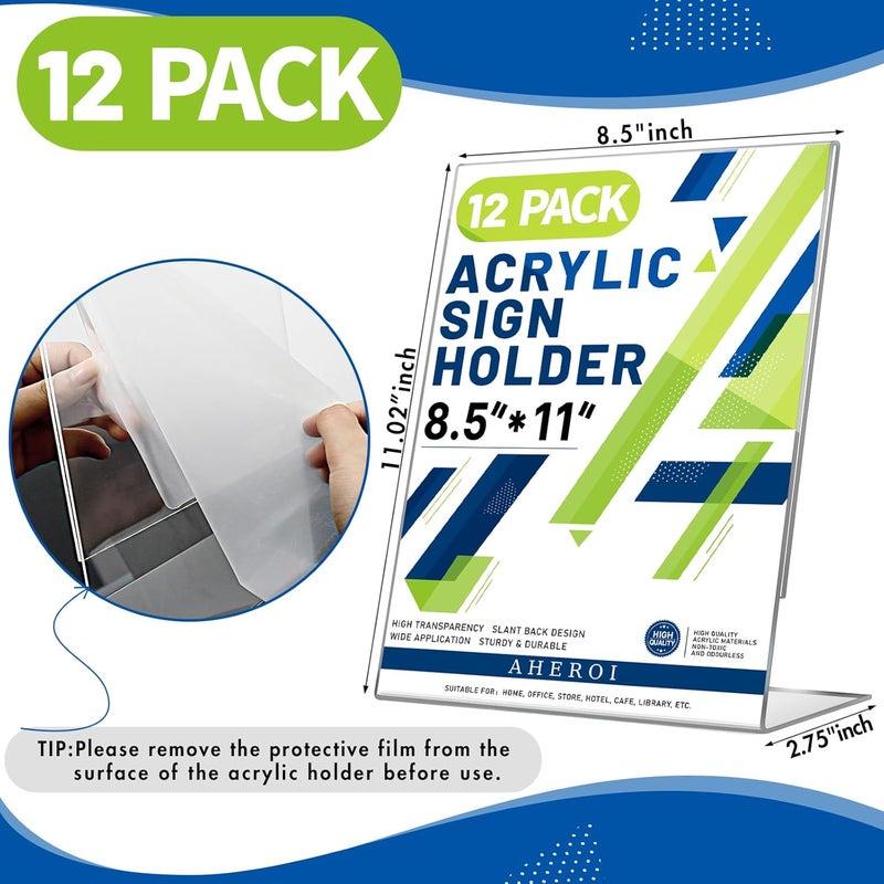 Aheroi 12 PCS Acrylic Sign Display Stands - 8.5 x 11, Clear Plastic Sign Holders for Paper Displays, Home Office Supplies - Image 2
